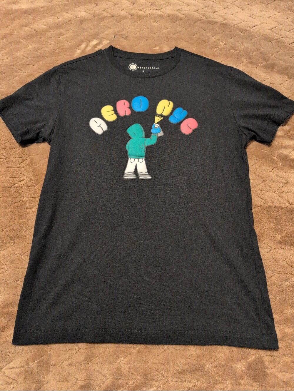 Aeropostale Black Graphic T-Shirt with Colorful HERO NYC Design, Size S